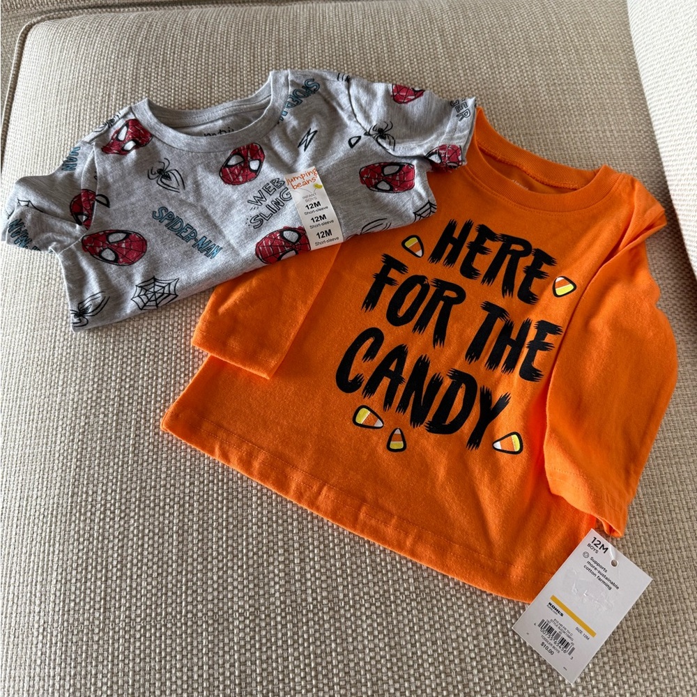 Orange Halloween and Gray Kids Spider-Man Shirts 12 months NWT